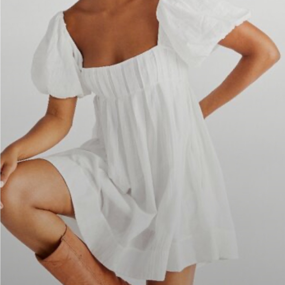 Free People White Puff Sleeve Mini Dress